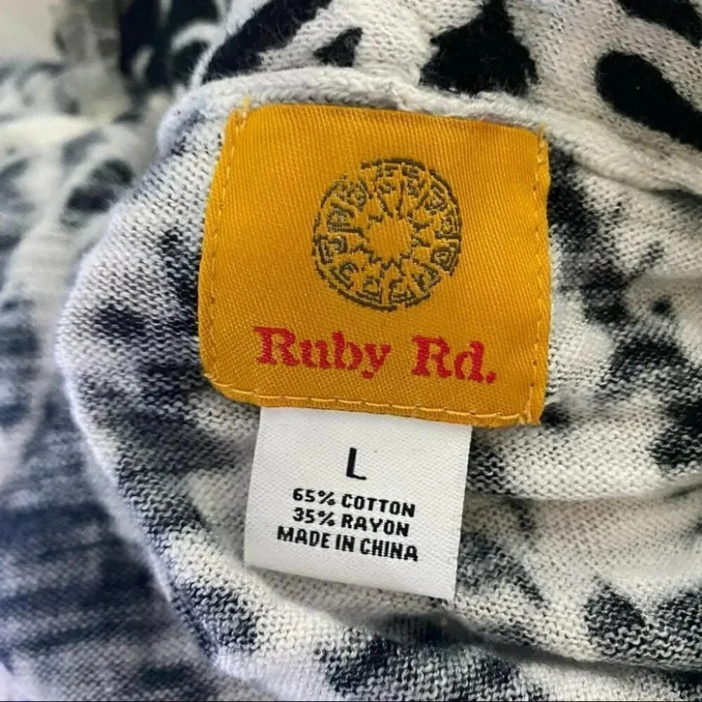 Ruby Rd. L Black & White Boho Print Cotton Rayon … - image 4